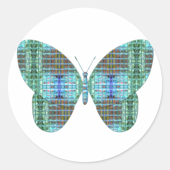 Jewelled Butterfly glass effect Classic Round Sticker (Front)