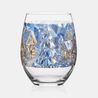 Jewelled Christmas Village Emerald Tree Crystal Stemless Wine Glass
