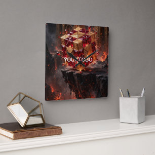 Jewelled Cube on the Volcanic Precipice Square Wall Clock