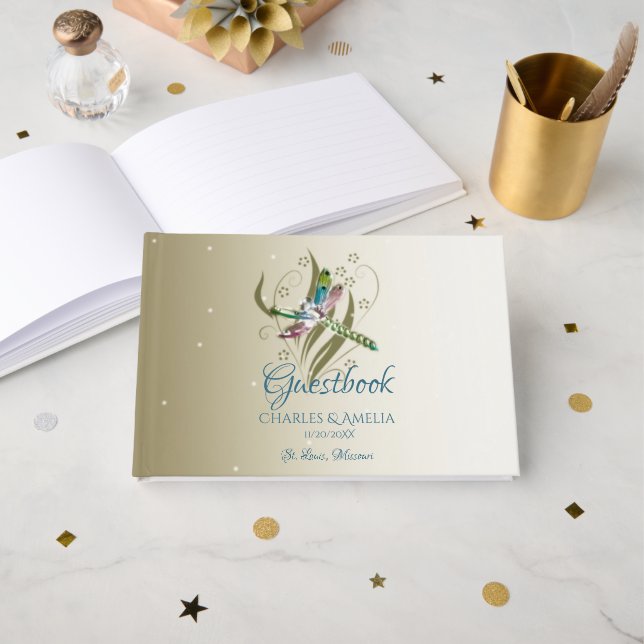 Jewelled Dragonfly Wedding Day Guestbook (Front Open)