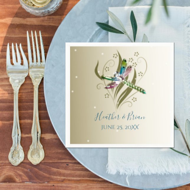 Jewelled Dragonfly Wedding Paper Napkins (Jeweled Dragonfly Wedding Napkin)