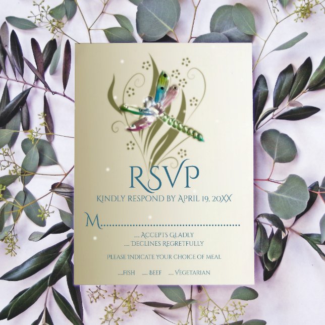 Jewelled Dragonfly Wedding RSVP Card (Jeweled Dragonfly Wedding RSVP Card)