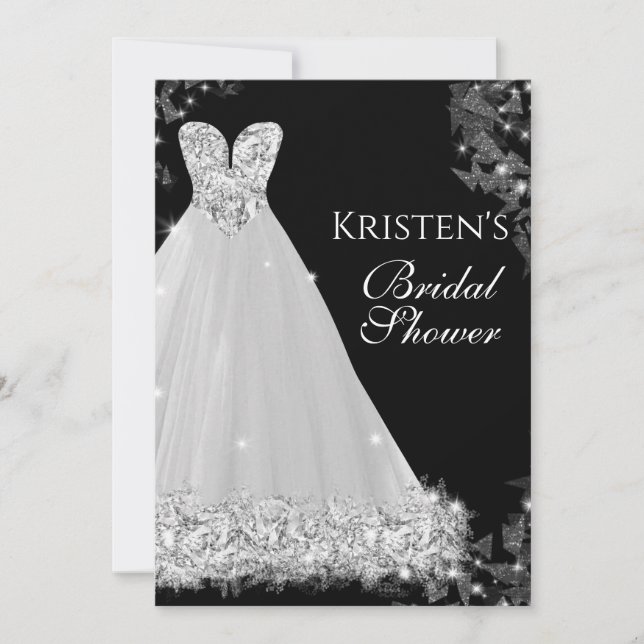 Jewelled Dress White Black Wedding Bridal Shower I Invitation (Front)