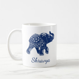 Jewelled Elephant Royal Blue Personalized Coffee Mug