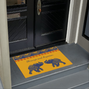 Jewelled Elephants, Golde and Blue Personalized Doormat