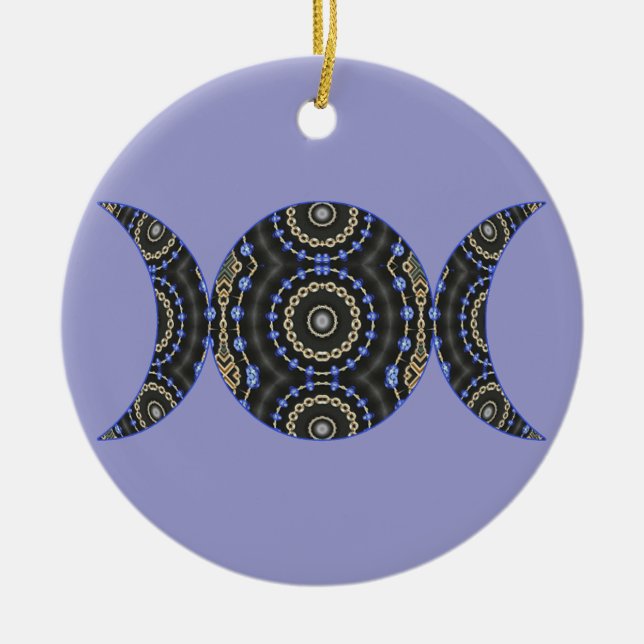 Jewelled Goddess Pagan Wiccan Triple Moon Ceramic Ornament (Front)