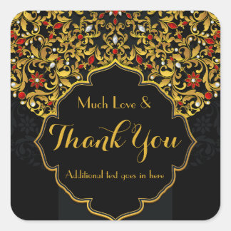 Jewelled Gold Red Black Floral Custom Thank You Square Sticker