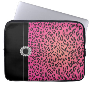 Jewelled Hot Pink Leopard Laptop Cover Sleeve