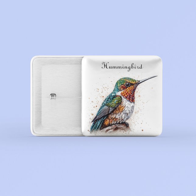 Jewelled Hummingbird Serenade, custom 2 Inch Square Button (Creator Uploaded)