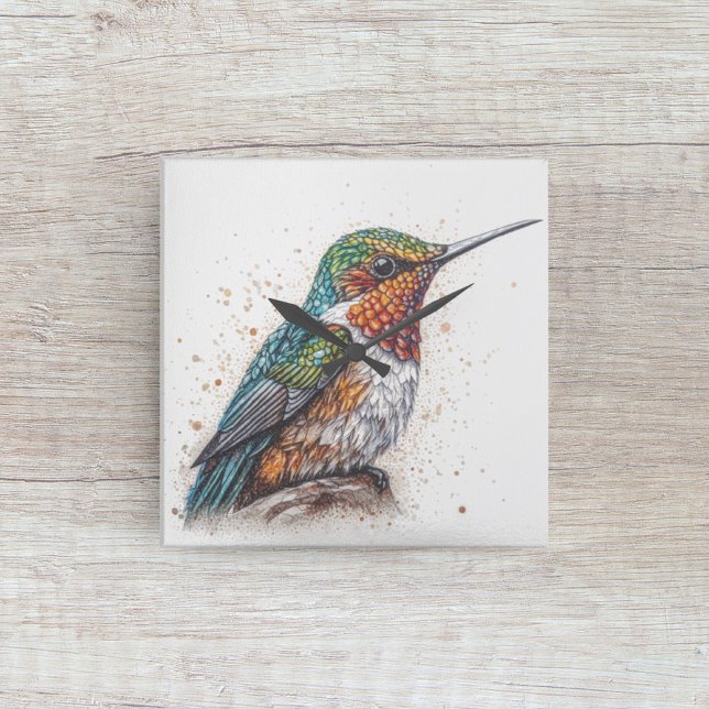 Jewelled Hummingbird Serenade Square Wall Clock (Creator Uploaded)