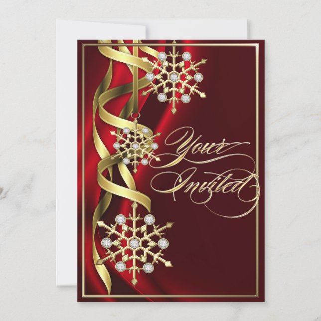 Jewelled Jazzy Snowflake Red Holiday Card (Front)