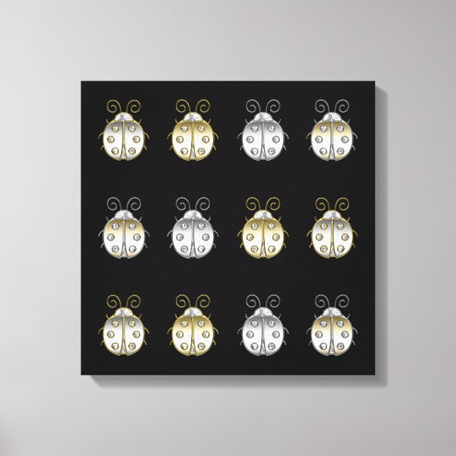 Jewelled Ladybugs Gold Silver Diamond Canvas Print (Front)