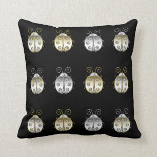 Jewelled Ladybugs Gold Silver Diamond Throw Pillow
