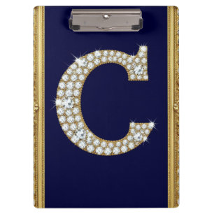 Jewelled Letter C Monogram in Ornate Gold Frame Clipboard