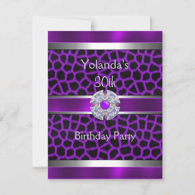 Jewelled Purple Silver Trim 30th Birthday Party 4 Invitation (Front)