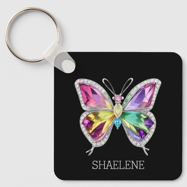 Jewelled Rainbow Crystal Butterfly Keychain (Front)