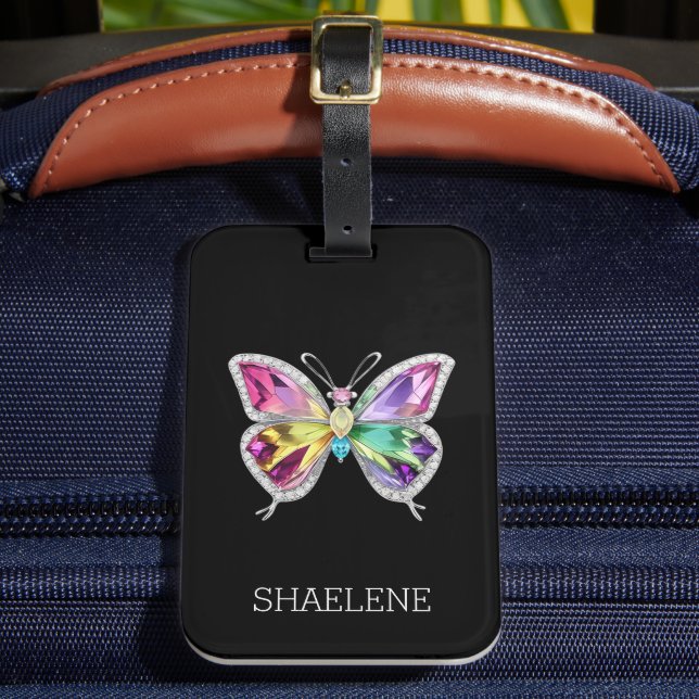 Jewelled Rainbow Crystal Butterfly Luggage Tag (Front Insitu 2)