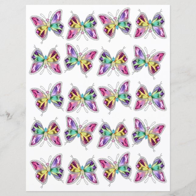 Jewelled Rainbow Crystal Butterfly Scrapbook Paper (Front)