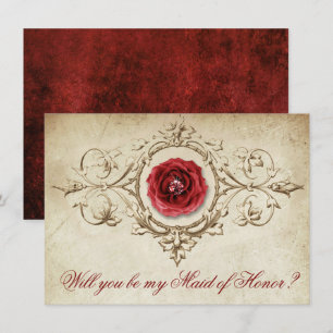 Jewelled Rose Vintage Crimson Maid of Honour Ask Invitation