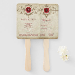 Jewelled Rose   Vintage Grunge Crimson Red Program Hand Fan
