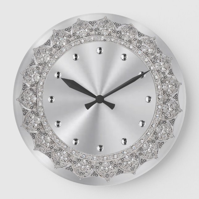 Jewelled Silver Large Clock (Front)