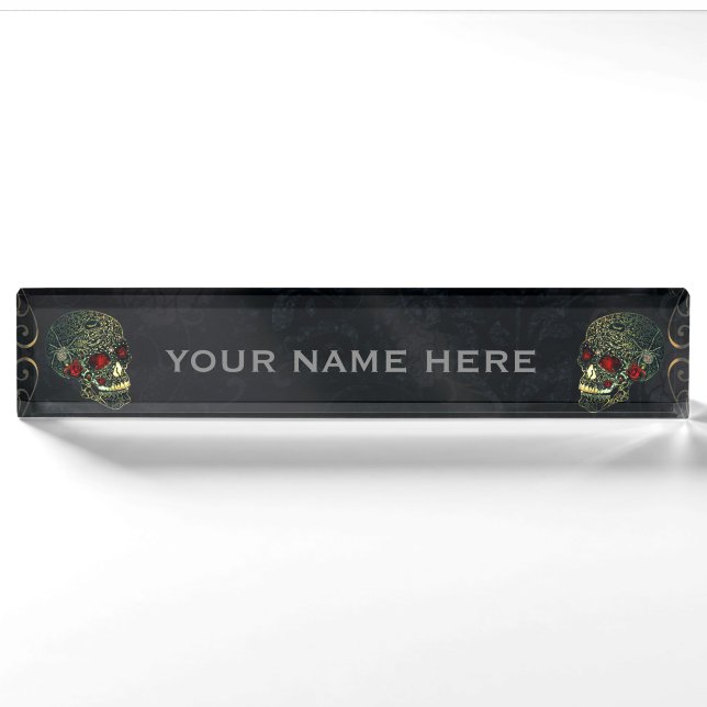 Jewelled Spider Skull & Roses Glam Goth Office Des Nameplate (Front)