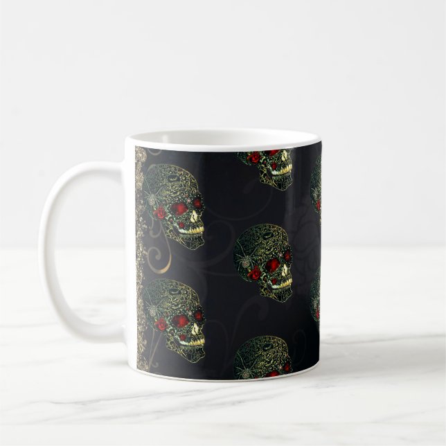 Jewelled Spider Skull & Roses Glam Gothic Filigree Coffee Mug (Left)