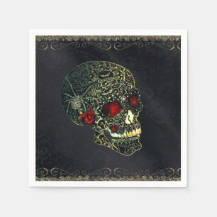 Jewelled Spider Skull & Roses Glam Gothic Party Napkin