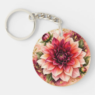 Jewelled Watercolor Dahlia Garden Keychain