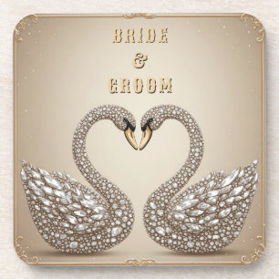 Jewelled Wedding Swan Heart Symbol Coaster