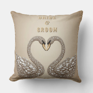 Jewelled Wedding Swan Heart Symbol Throw Pillow
