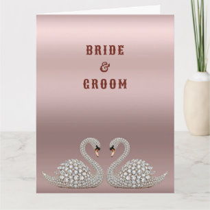 Jewelled Wedding Swans Creating A Heart On Pink Card