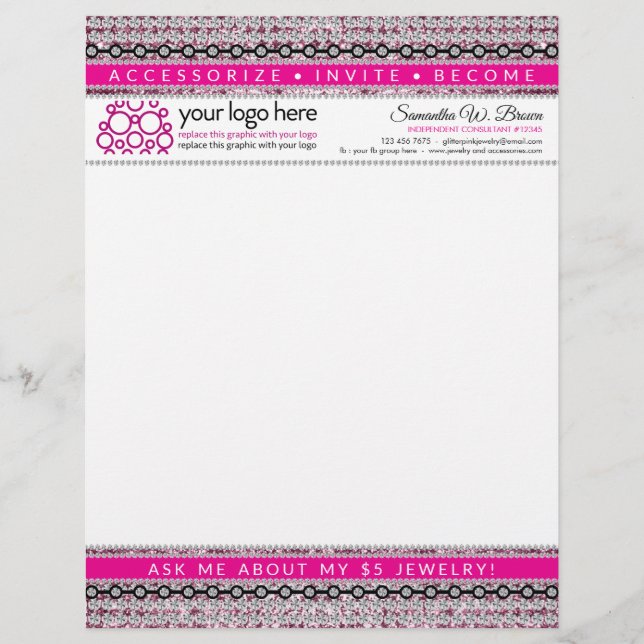 Jewellery and accessories glitz pink diamonds letterhead (Front)
