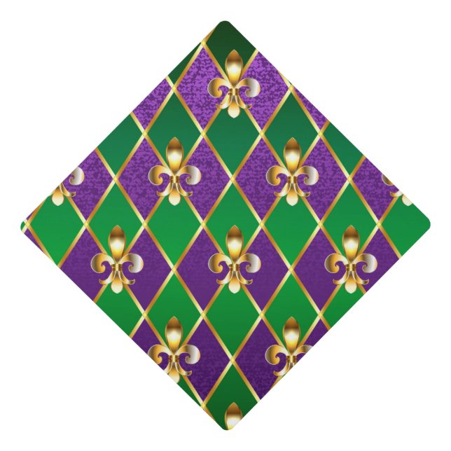 Jewellery Background Mardi Gras Graduation Cap Topper (Front)
