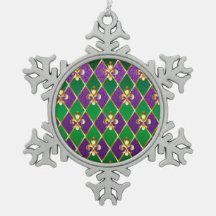 Jewellery Background Mardi Gras Snowflake Pewter Christmas Ornament