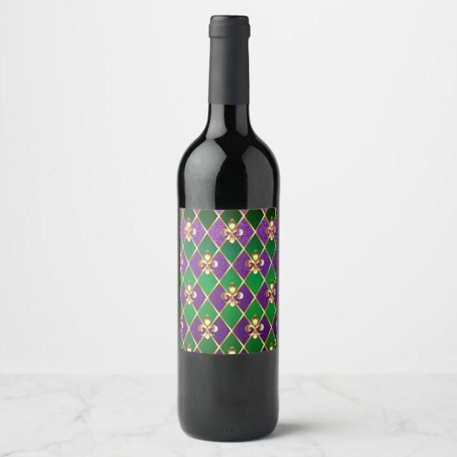 Jewellery Background Mardi Gras Wine Label (Front)