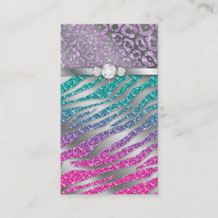 Jewellery Business Card Glitter Zebra Pink Blue