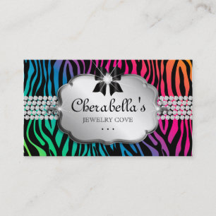 Jewellery Business Card Zebra Rainbow Bow Heart