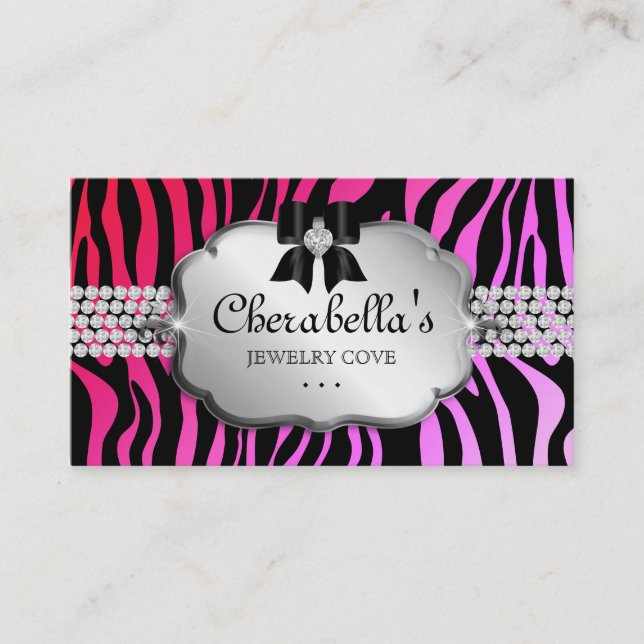Jewellery Business Card Zebra Red Pink Bow (Front)