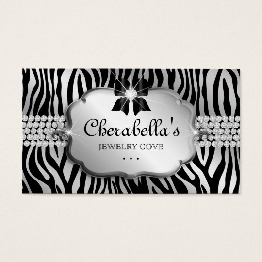 Jewellery Business Card Zebra Silver Bow Heart