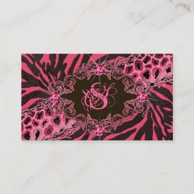 Jewellery Business Cards Animal Zebra Leopard Pink (Front)