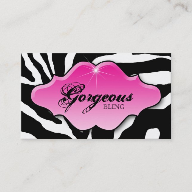 Jewellery Business Cards Animal Zebra Sparkle Pink (Front)