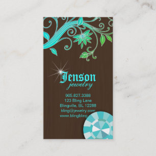 Jewellery Business Cards Flower Crystal Blue Spark