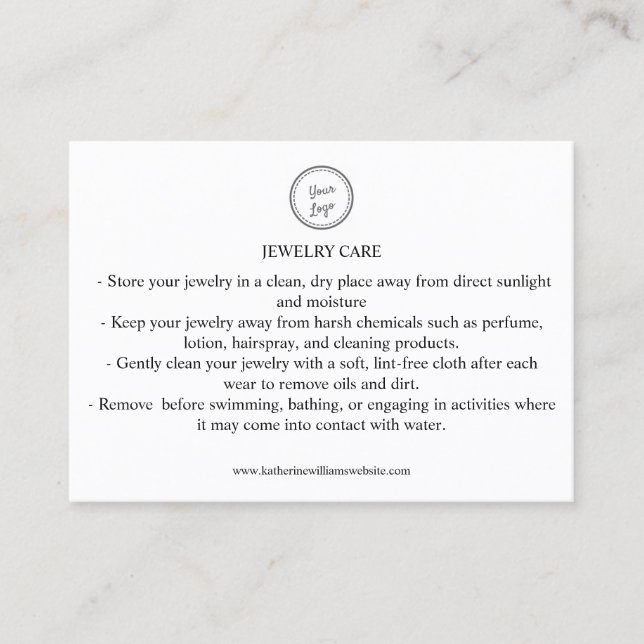 Jewellery Care Card Add Your Logo QR Code  (Front)