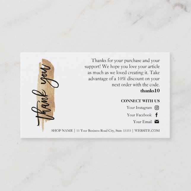 Jewellery Care Gold Gliter Script Thank You Card (Front)