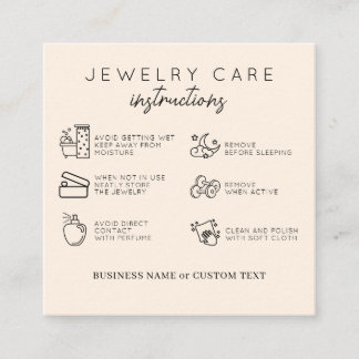 Jewellery Care Instructions Beige Thank You Busine Enclosure Card
