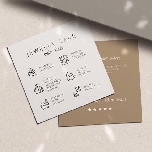 Jewellery Care Instructions Beige Thank You  Enclosure Card (Creator Uploaded)