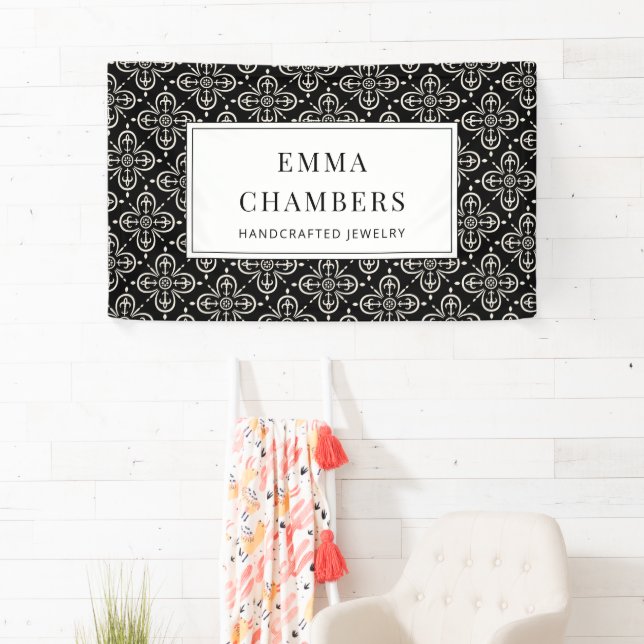 Jewellery Designer Black White Motif Pattern  Banner (Insitu)