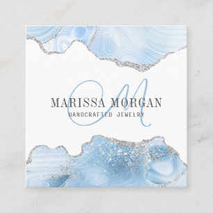 Jewellery Designer Blue Agate Geode Monogram  Square Business Card