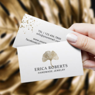 Jewellery Designer Gold Botanical Ginkgo Logo Business Card